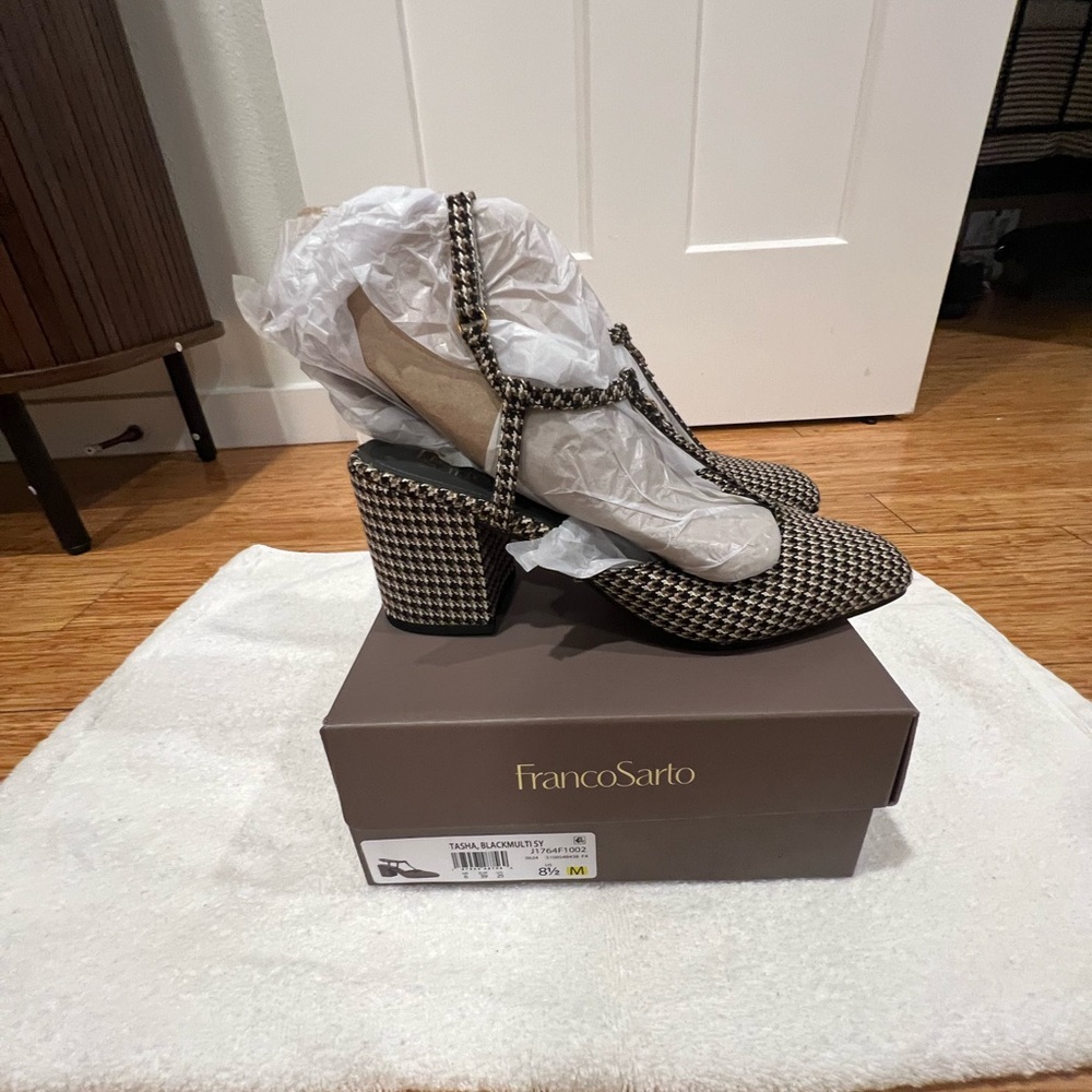 Franco Sarto Houndstooth Heels - Black and Cream